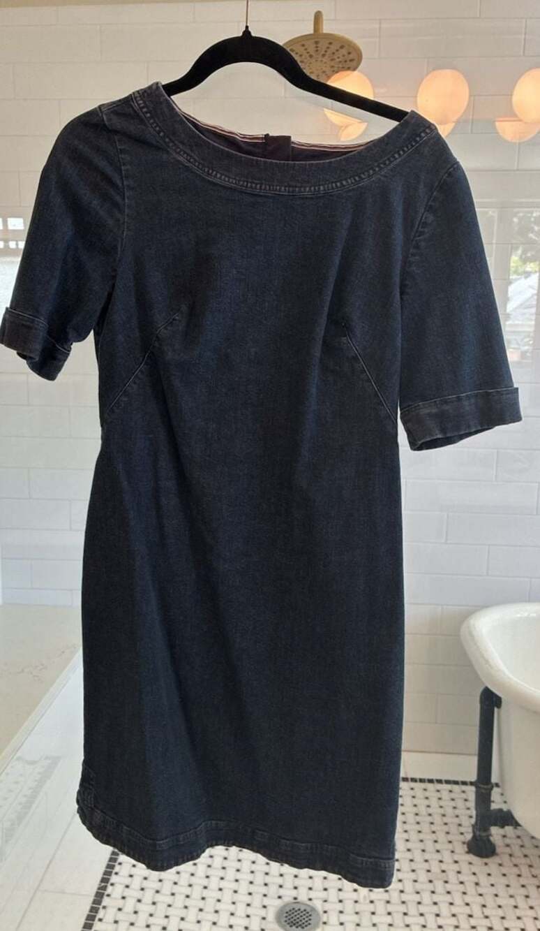 Boden Denim Sheath Mini Dress with Back Zip and Short Sleeves